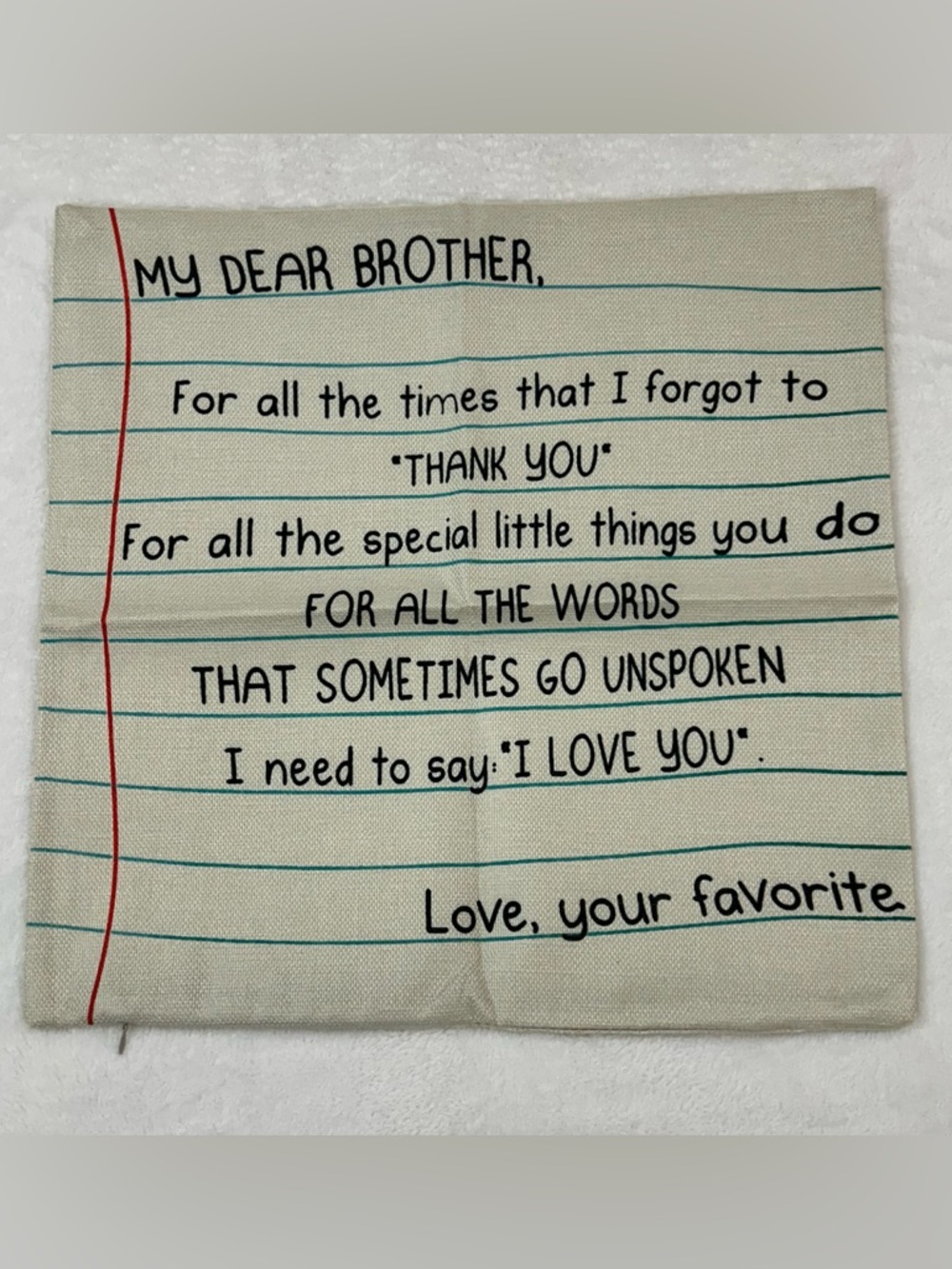 My Dear Brother 100% Linen Throw Pillow Cover Christmas Birthday Gift 18”x18”
